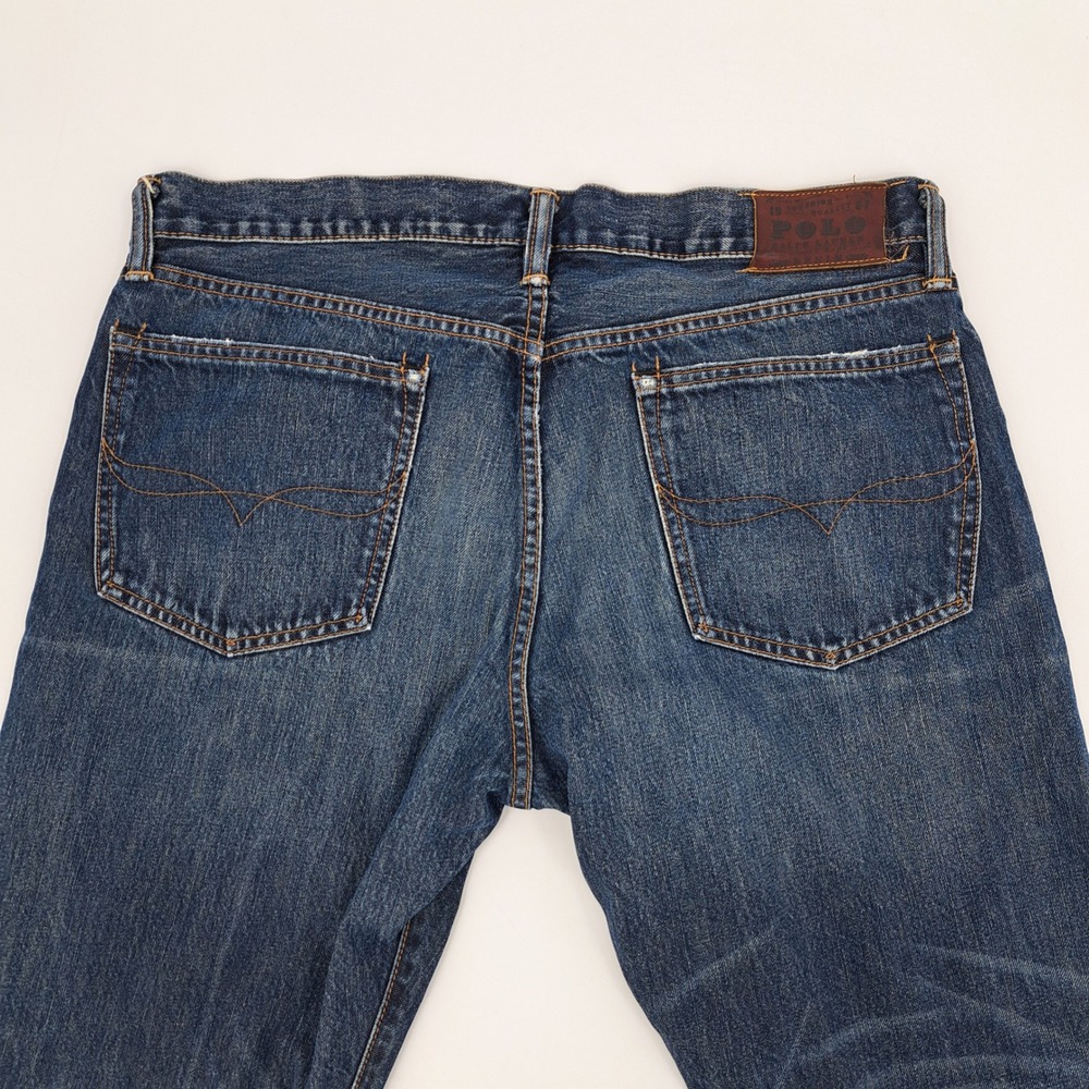 Polo Ralph Lauren Straight Leg Jeans Mens 36x32 Blue Medium Wash Distressed - Picture 9 of 11